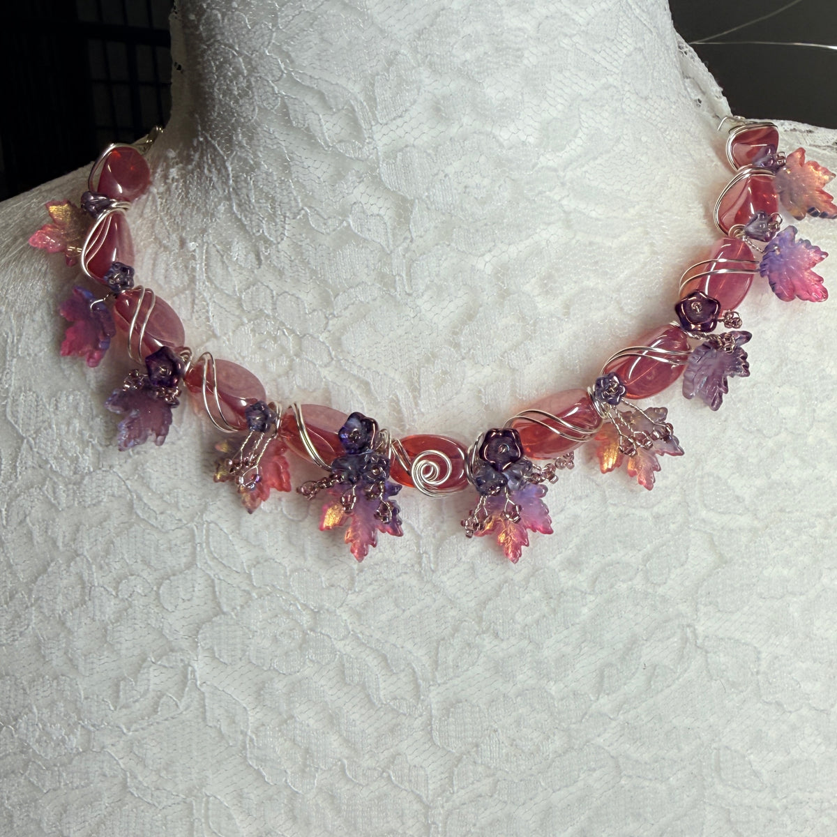 on autumn winds: pink and purple necklace