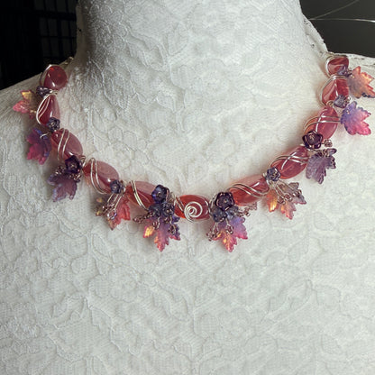 on autumn winds: pink and purple necklace
