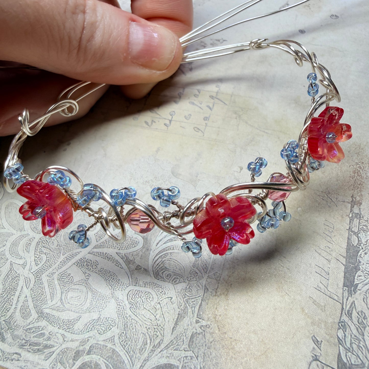 under summer skies: red floral bracelet #3