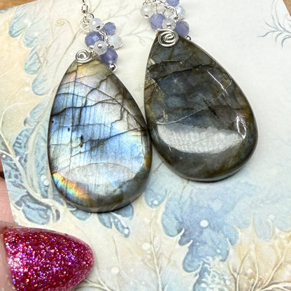 Custom silver labradorite earrings