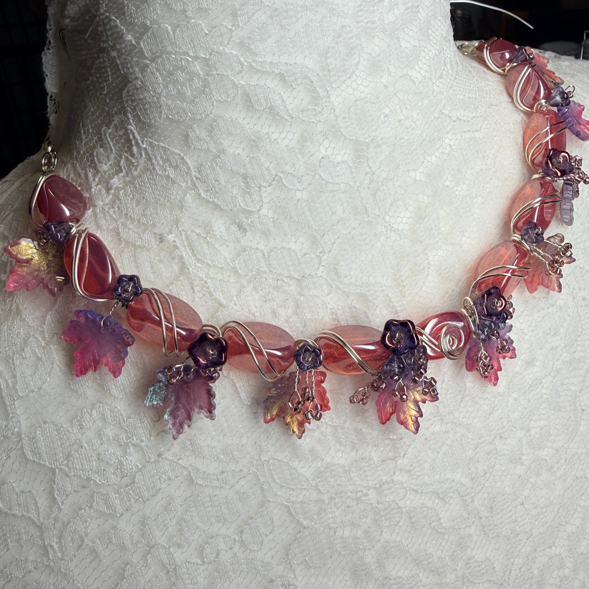 on autumn winds: pink and purple necklace