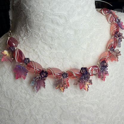 on autumn winds: pink and purple necklace