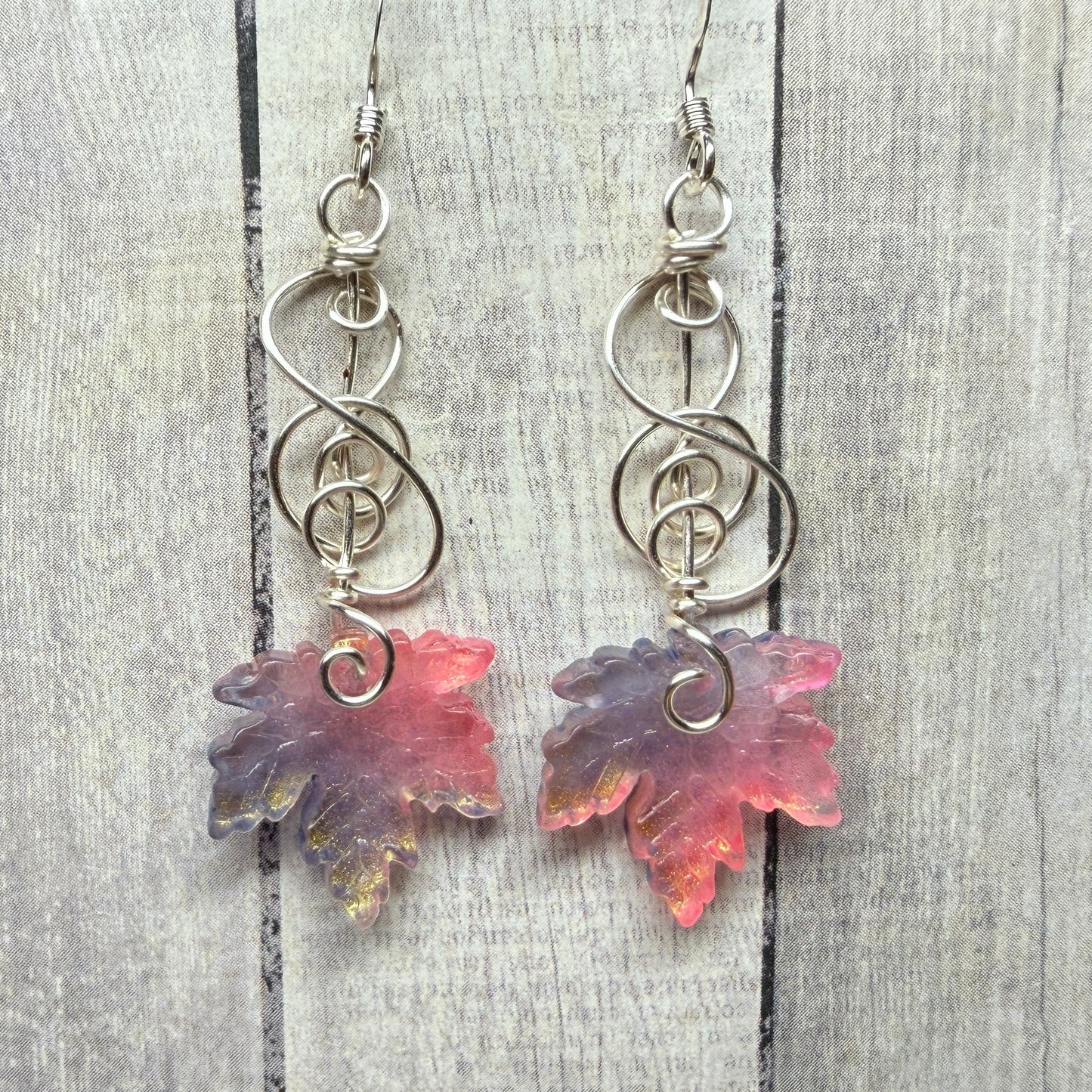 under summer skies: blue and peach leaf earrings