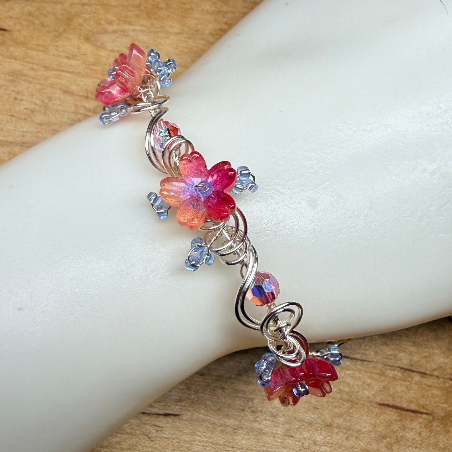 under summer skies: red floral bracelet #2