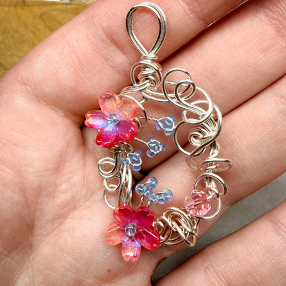 under summer skies: red floral pendant #2