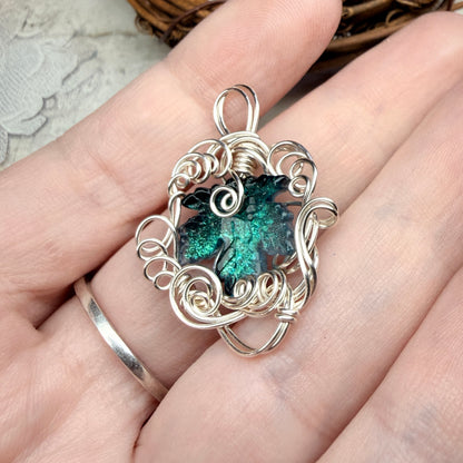on autumn winds: teal leaf pendant