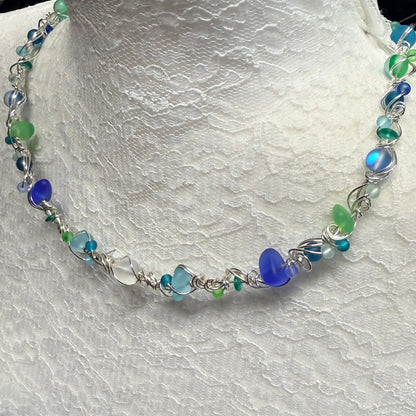 Mermaid Summer - blue/green/teal/white necklace
