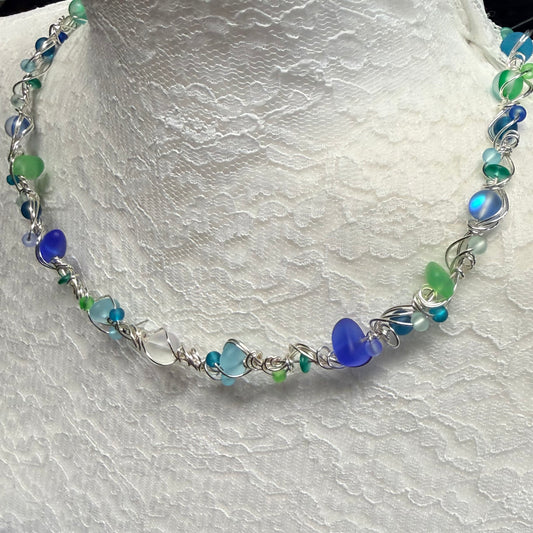 Mermaid Summer - blue/green/teal/white necklace