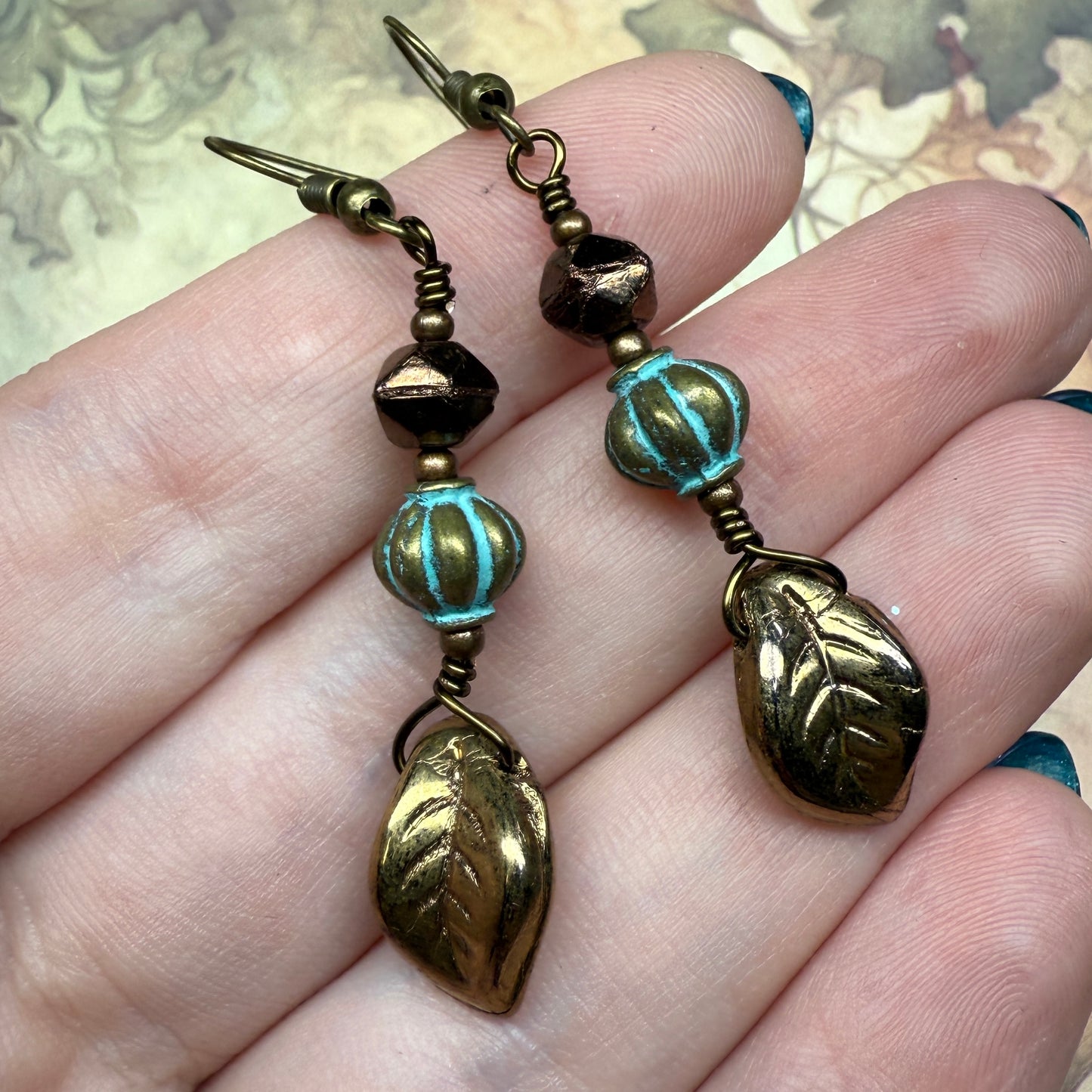 in the waiting woods - leaf & patina earrings