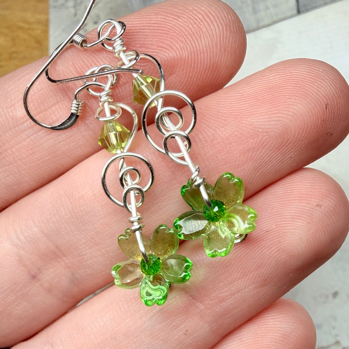 under summer skies: green flower earrings