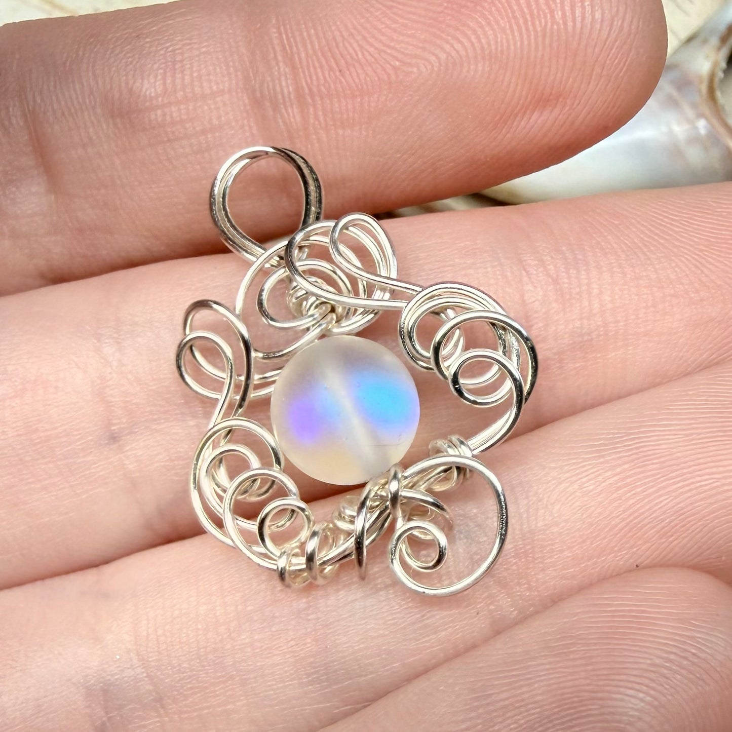 Mermaid Summer - white mermaid glass pendant