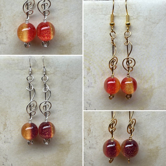 Color-changing sunset earrings - your choice of bright silver or harvest gold wire