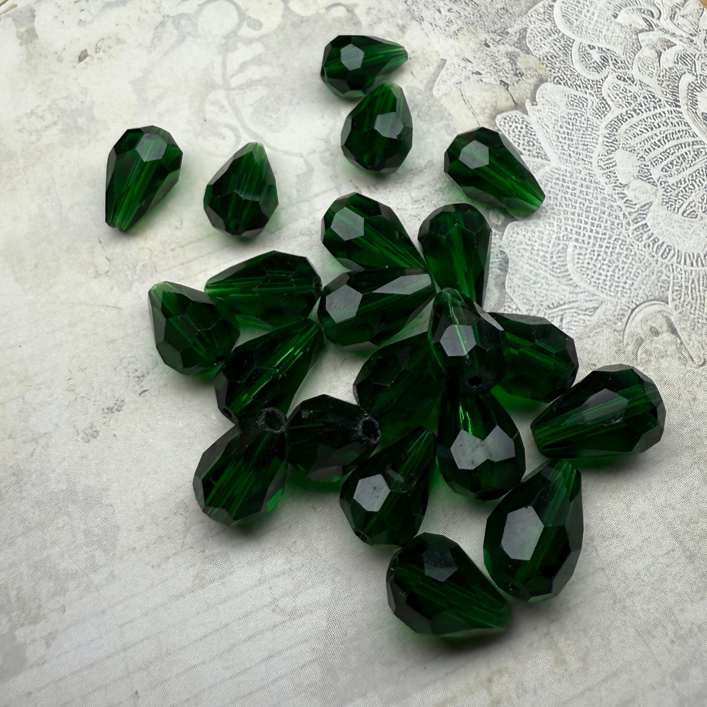 Vintage Green Crystal Faceted Teardrops