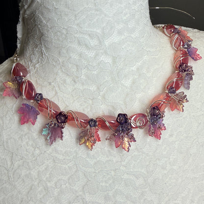 on autumn winds: pink and purple necklace