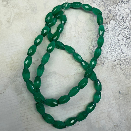 Vintage Green Cat’s-Eye Glass Faceted Ovals