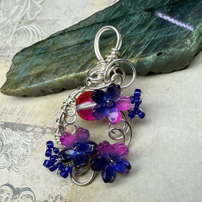 under summer skies: pink and blue floral pendant #1