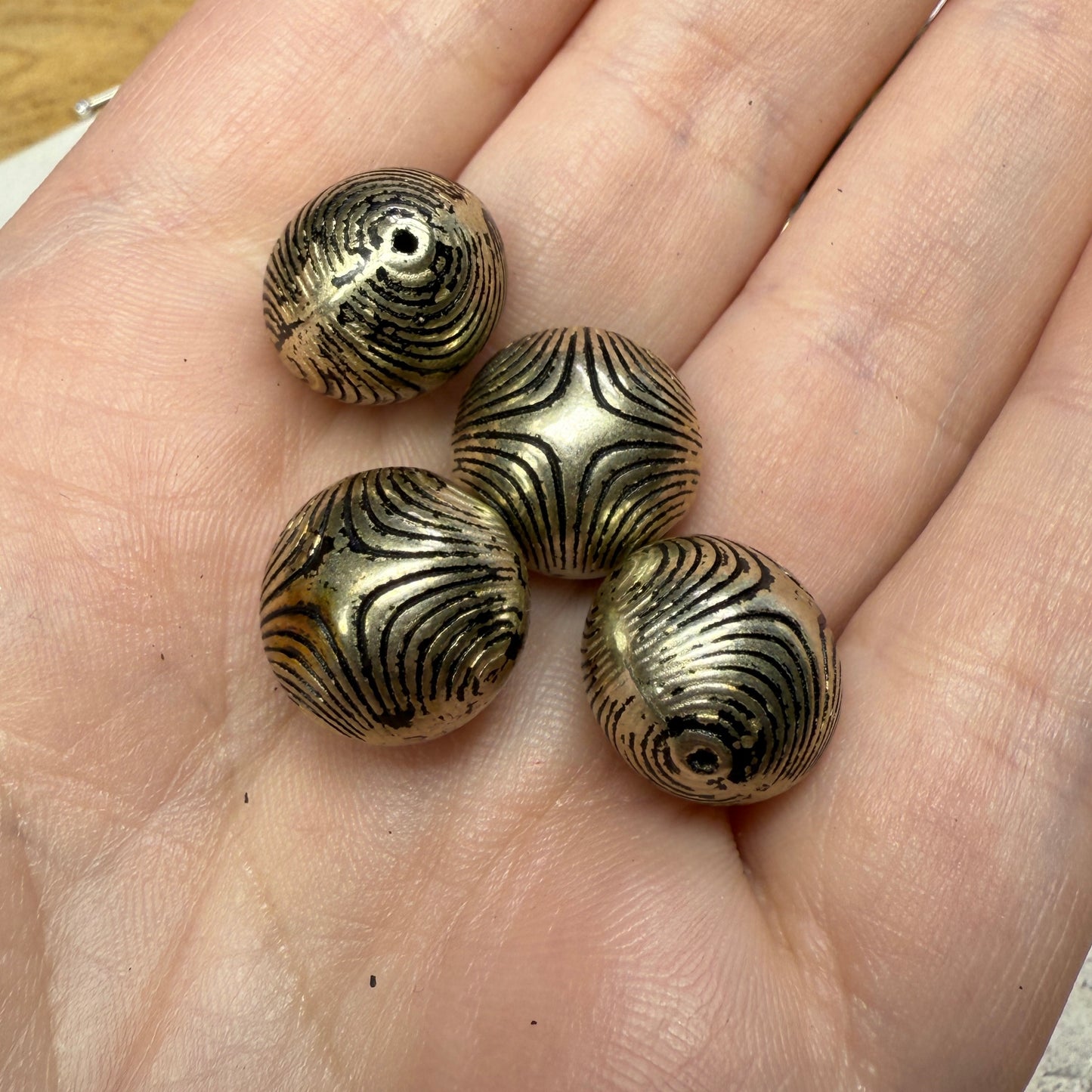 Vintage Metallic Light Gold Textured Round Beads
