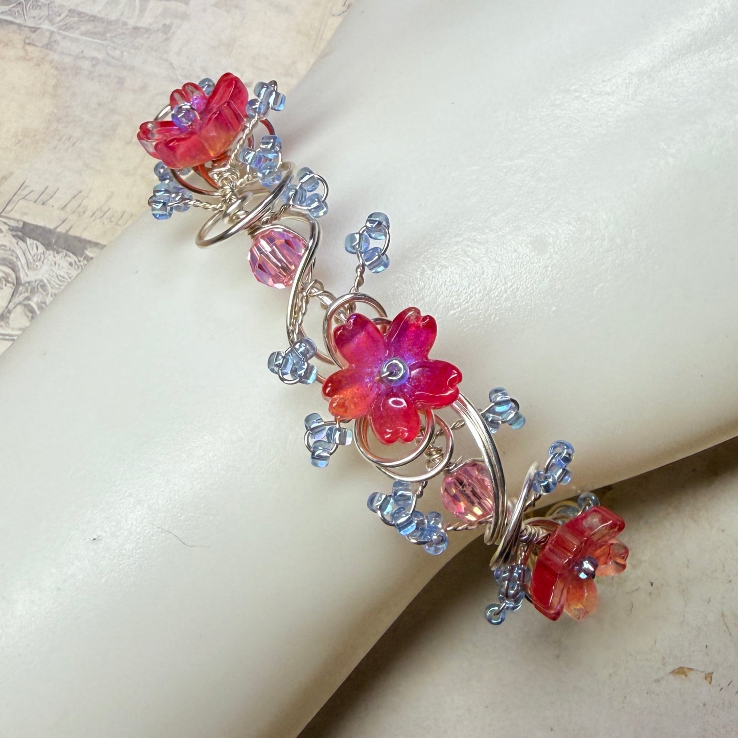 under summer skies: red floral bracelet #3