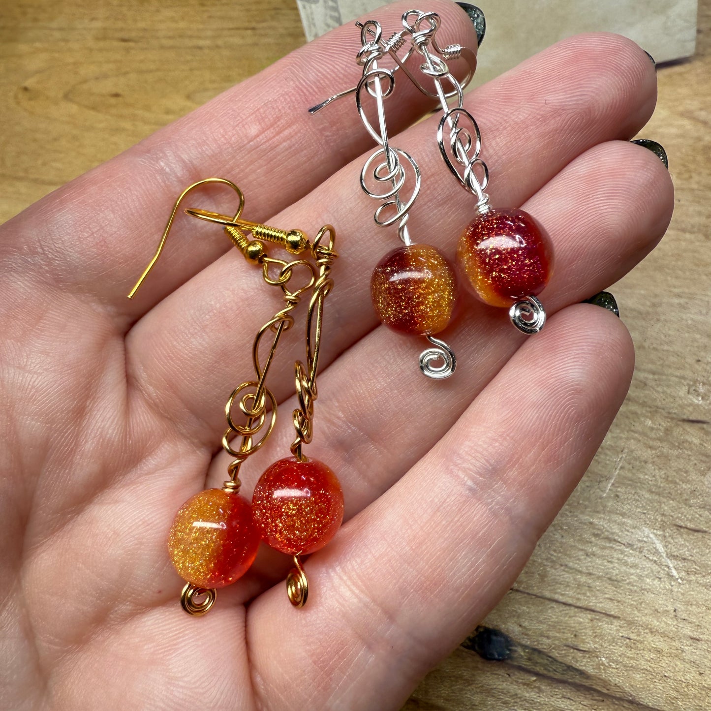 Color-changing sunset earrings - your choice of bright silver or harvest gold wire