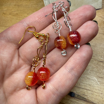 Color-changing sunset earrings - your choice of bright silver or harvest gold wire