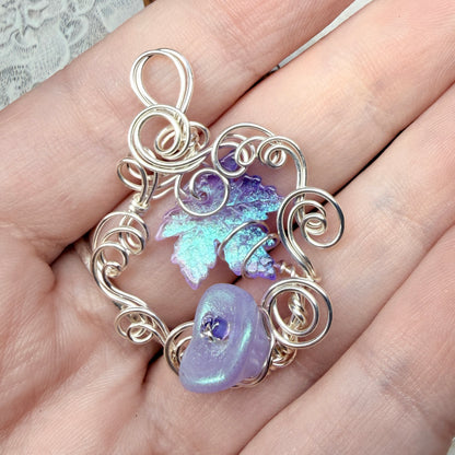 on autumn winds: purple leaf & flower pendant