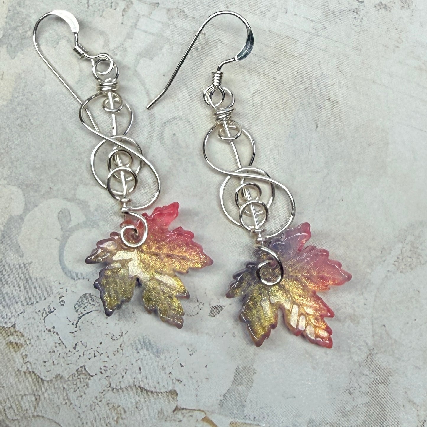 under summer skies: blue and peach leaf earrings
