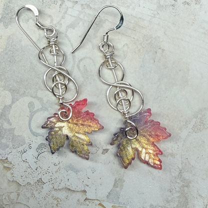under summer skies: blue and peach leaf earrings