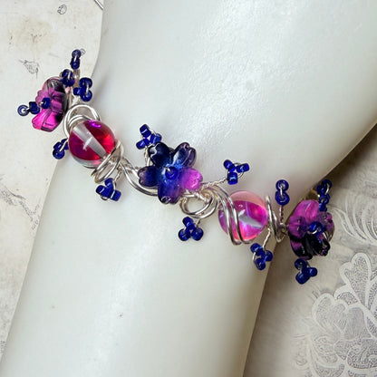 under summer skies: pink and blue floral bracelet