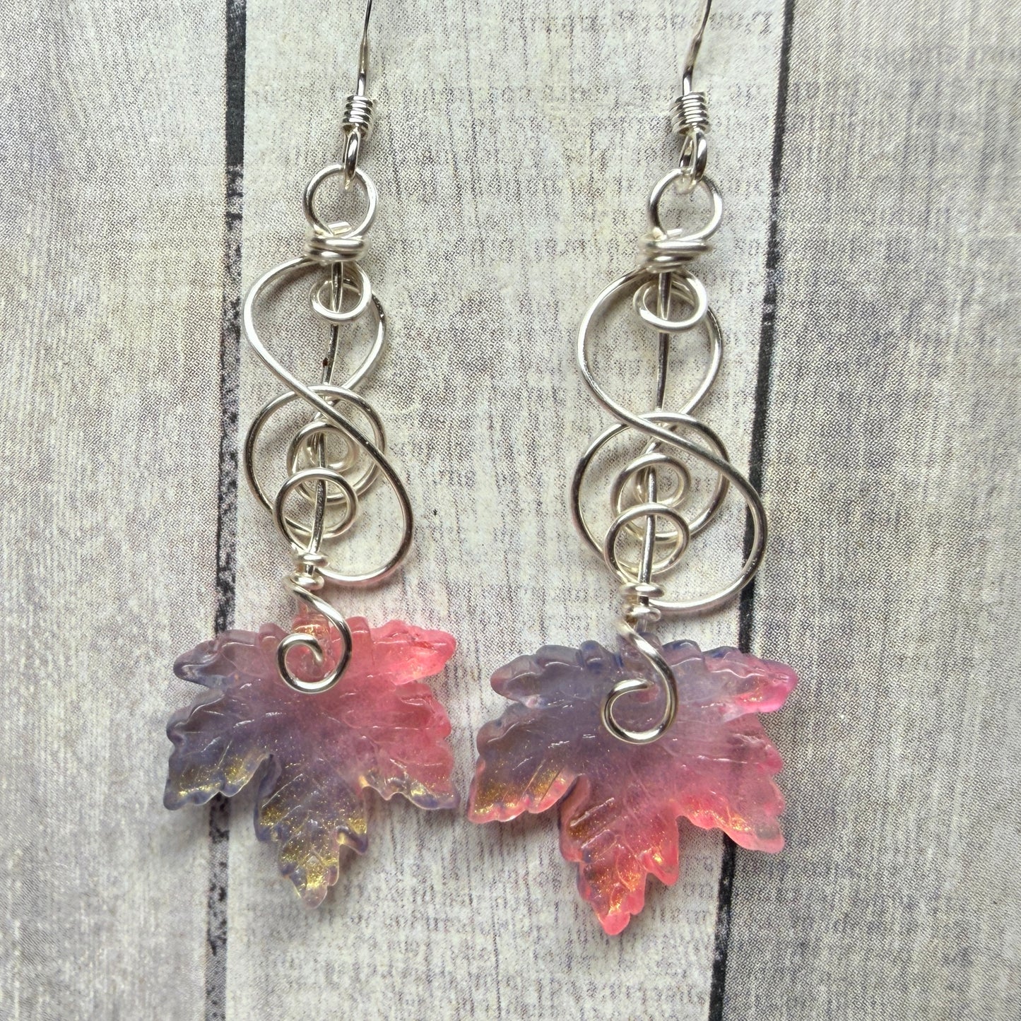 under summer skies: blue and peach leaf earrings