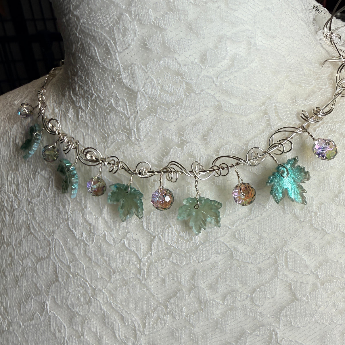 on autumn winds: pale teal necklace