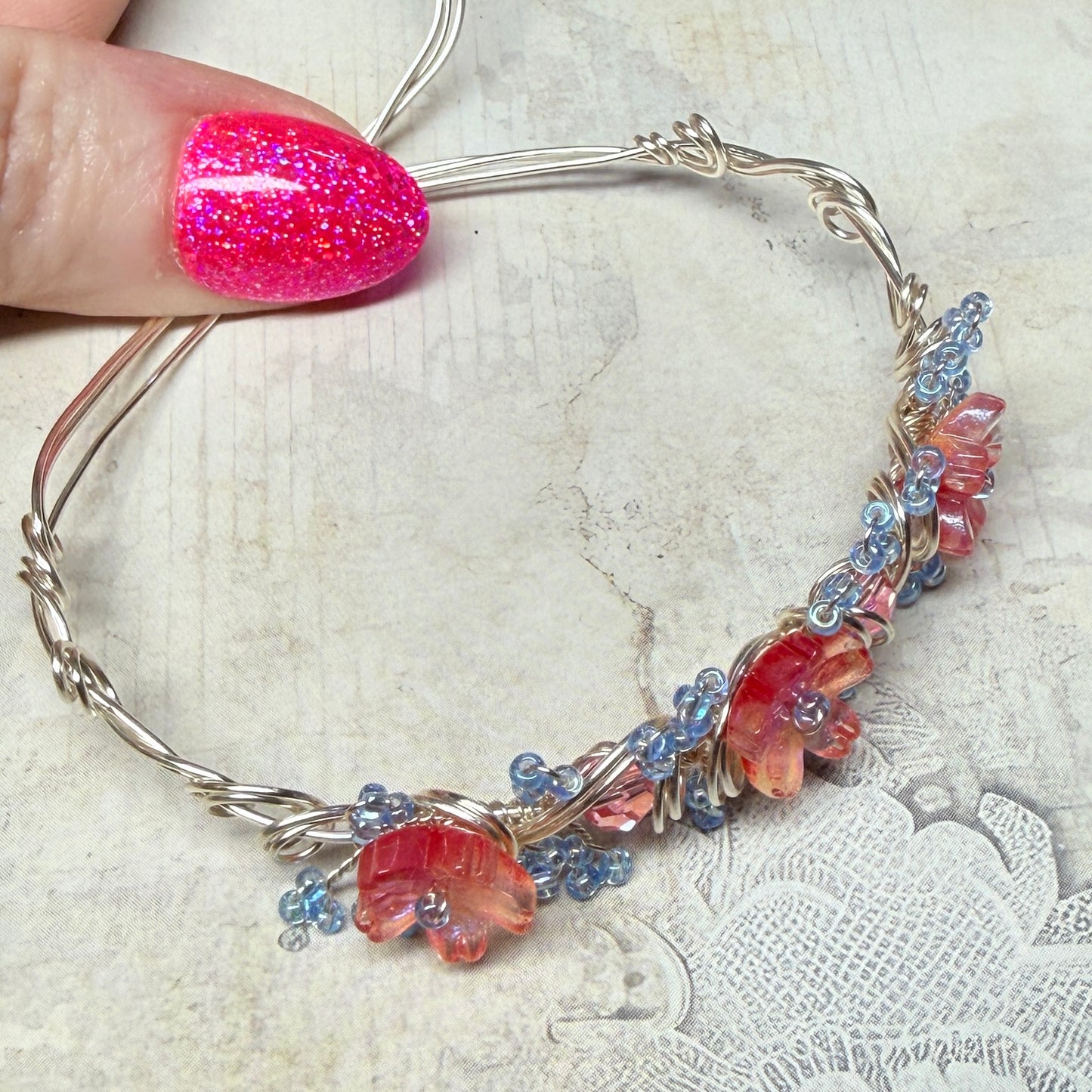 under summer skies: red floral bracelet #1