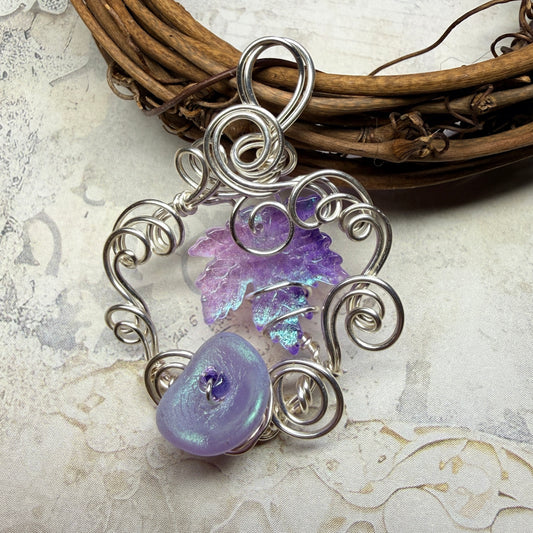 on autumn winds: purple leaf & flower pendant