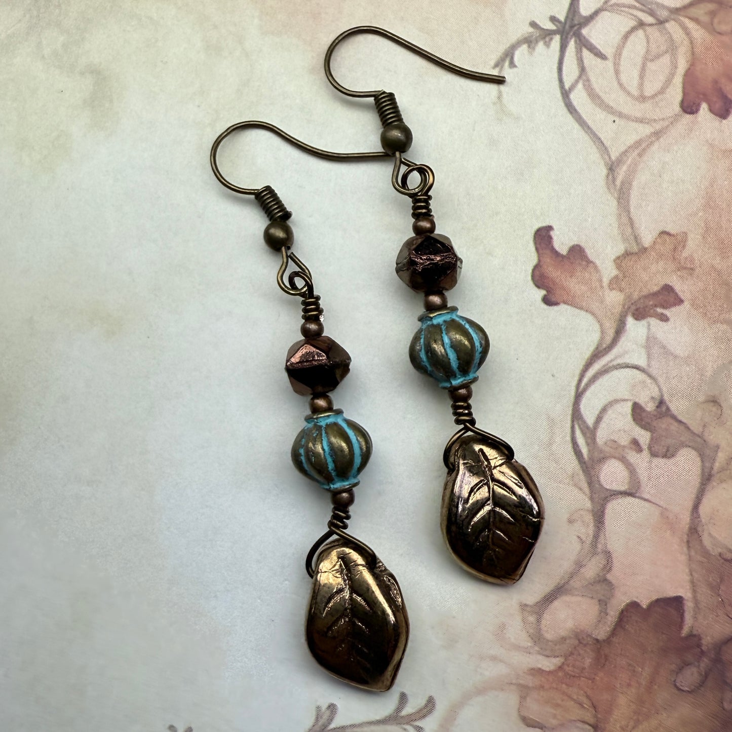 in the waiting woods - leaf & patina earrings