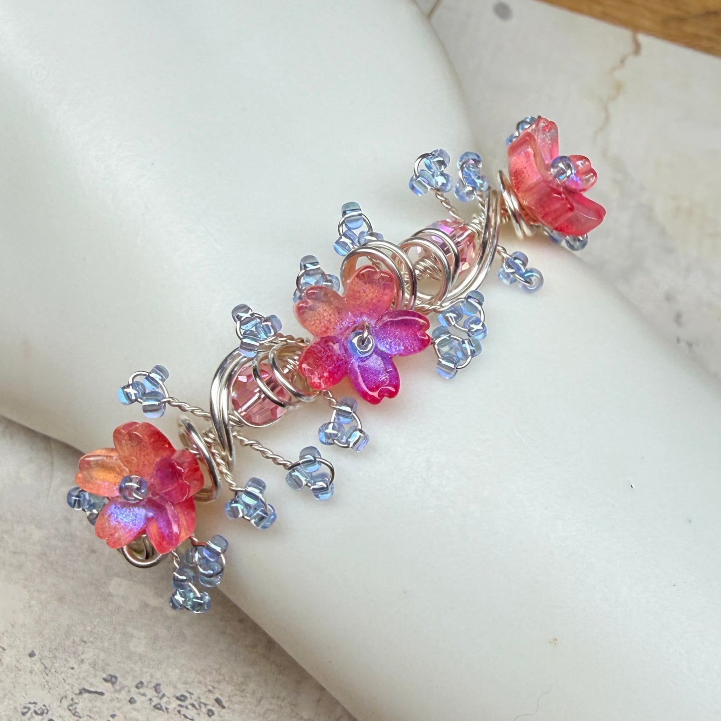 under summer skies: red floral bracelet #1