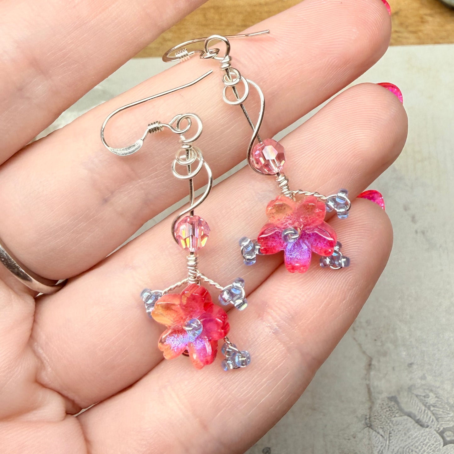 under summer skies: red floral earrings
