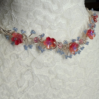 under summer skies: red floral necklace