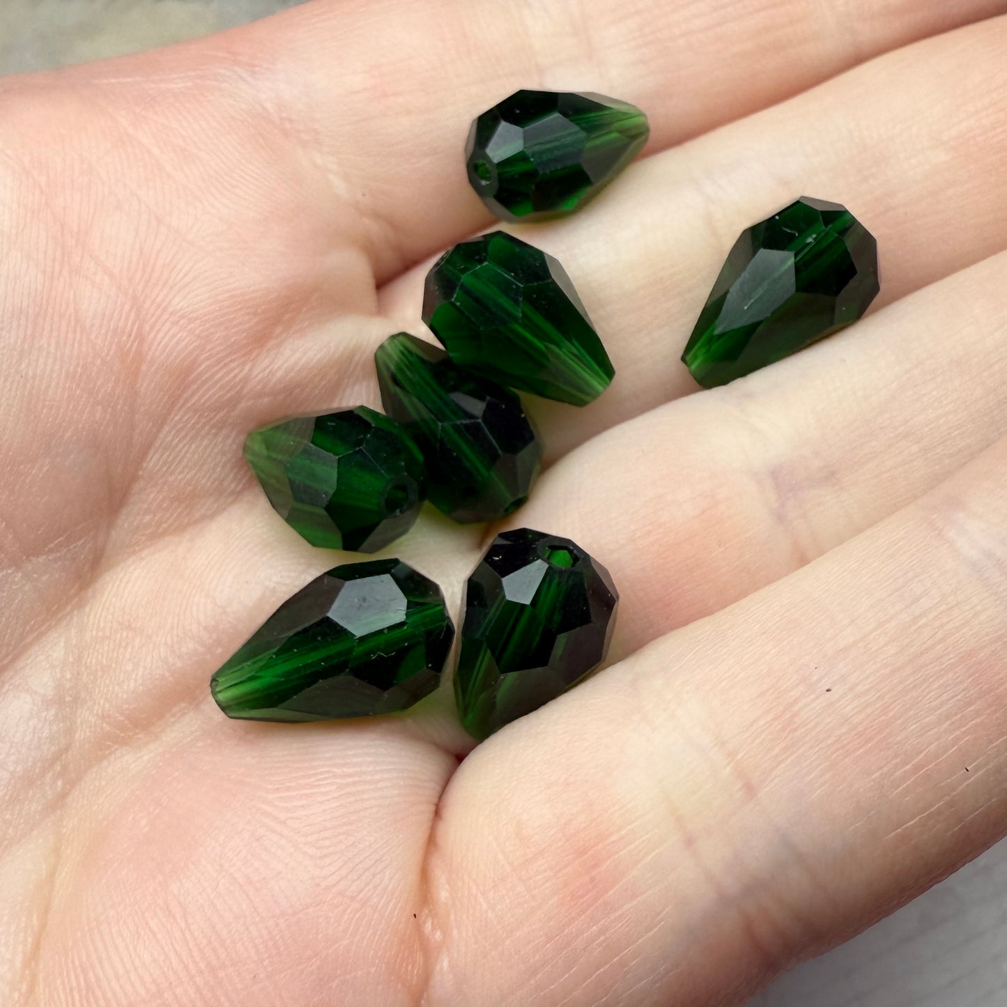 Vintage Green Crystal Faceted Teardrops