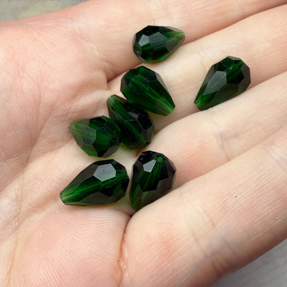 Vintage Green Crystal Faceted Teardrops