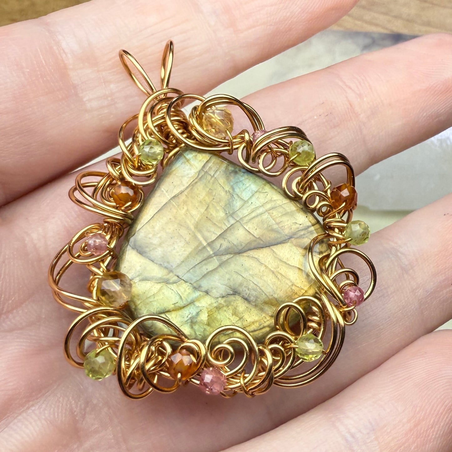 in the waiting woods - labradorite teardrop pendant