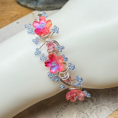 under summer skies: red floral bracelet #1