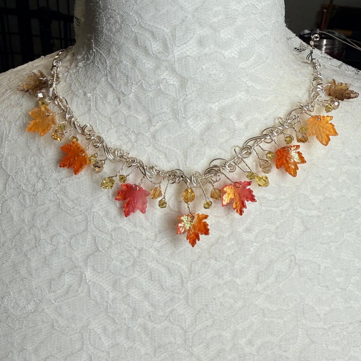 on autumn winds: red and orange necklace