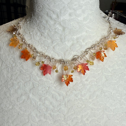 on autumn winds: red and orange necklace