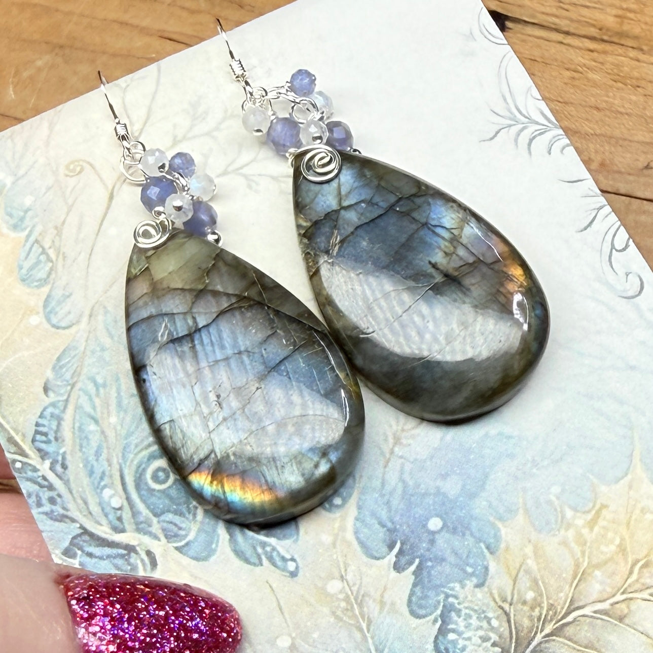 Custom silver labradorite earrings