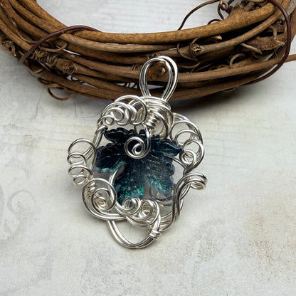 on autumn winds: teal leaf pendant