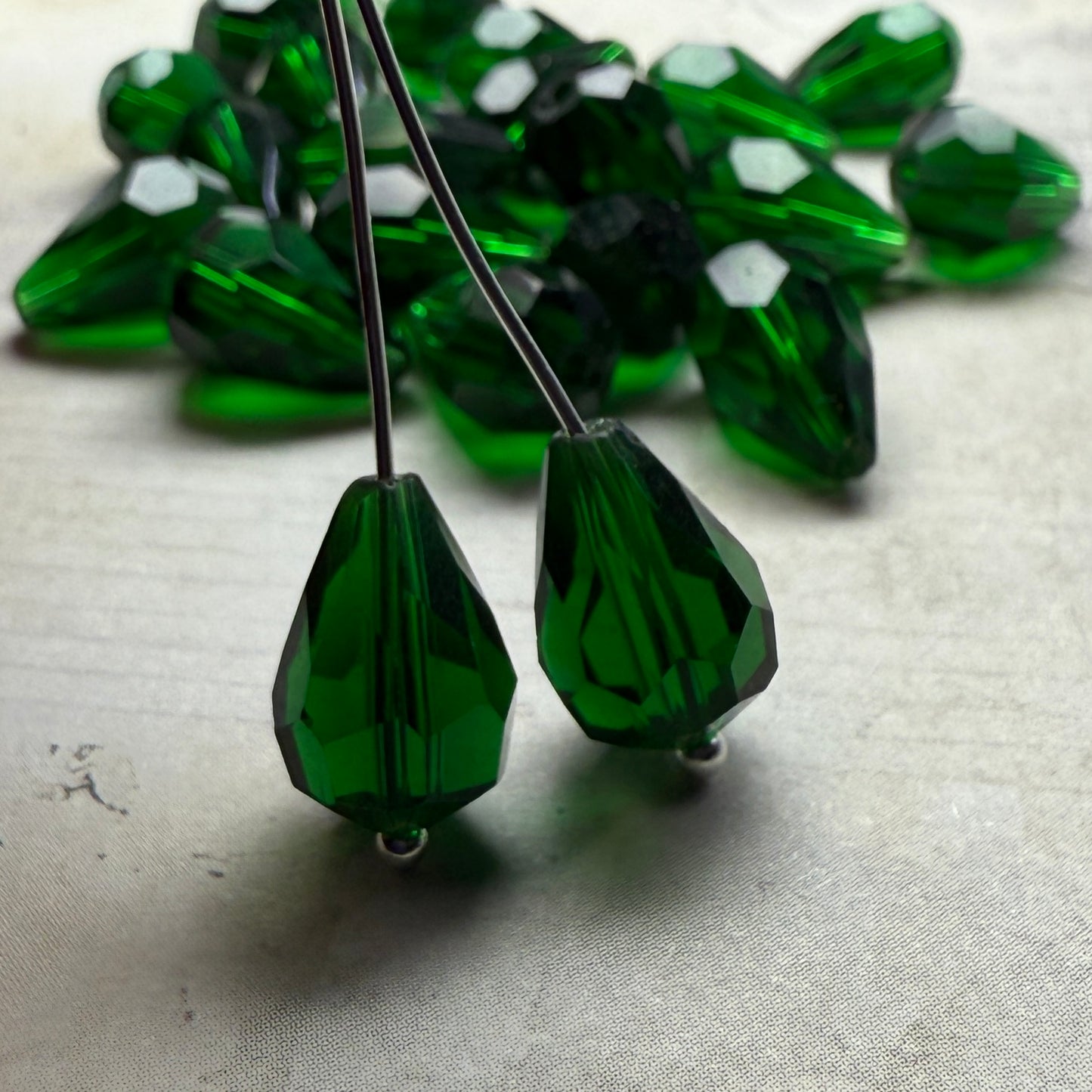Vintage Green Crystal Faceted Teardrops