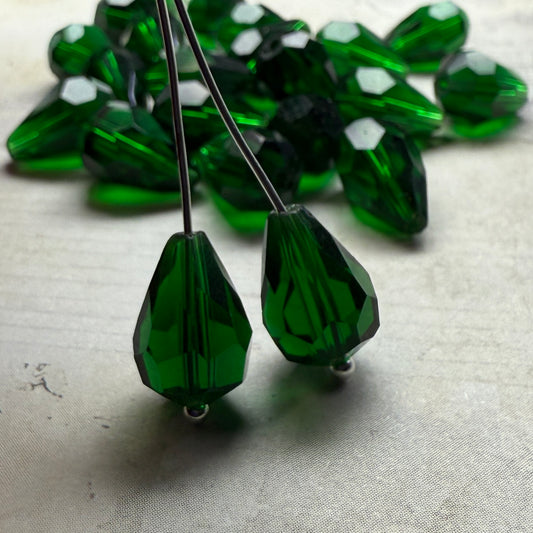 Vintage Green Crystal Faceted Teardrops