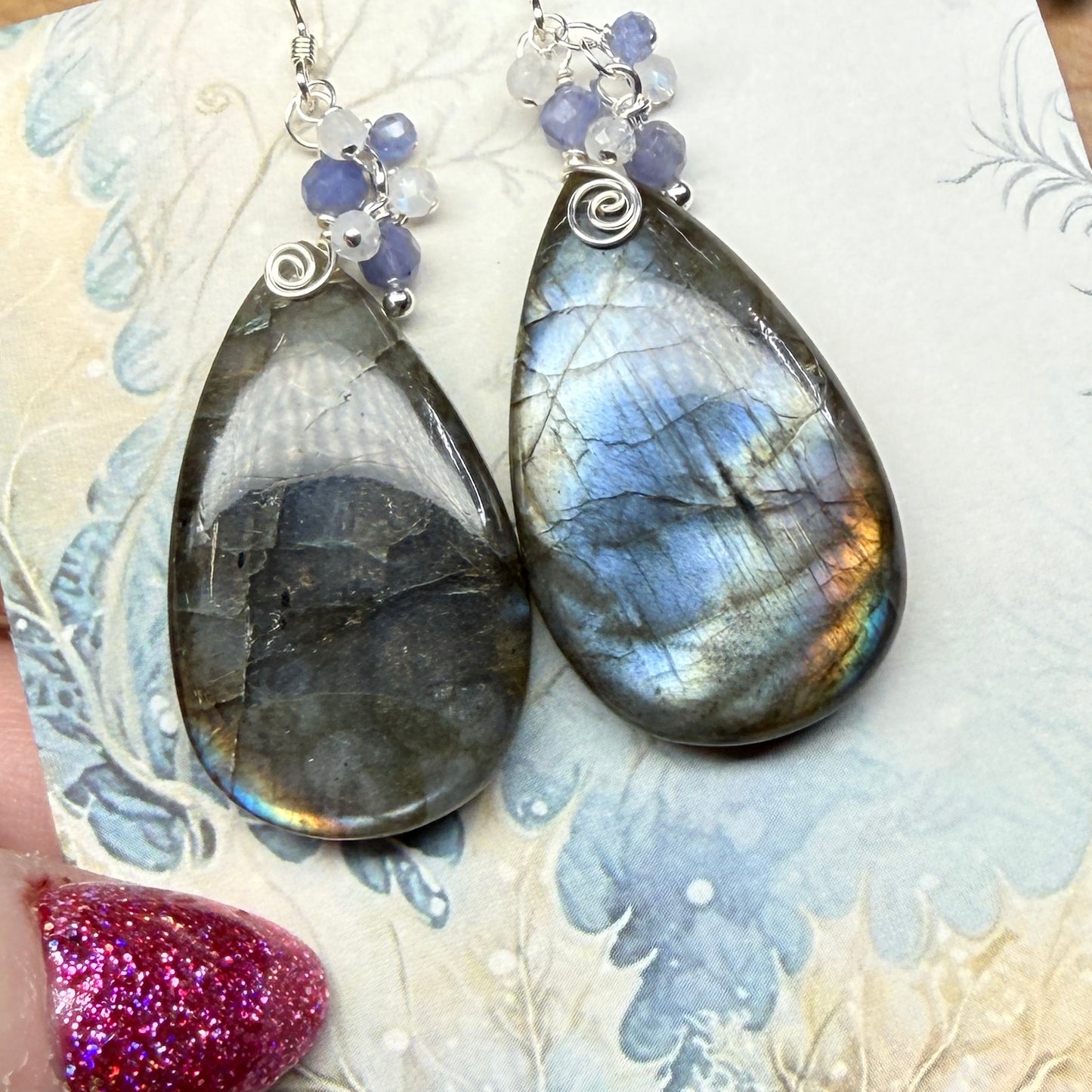 Custom silver labradorite earrings