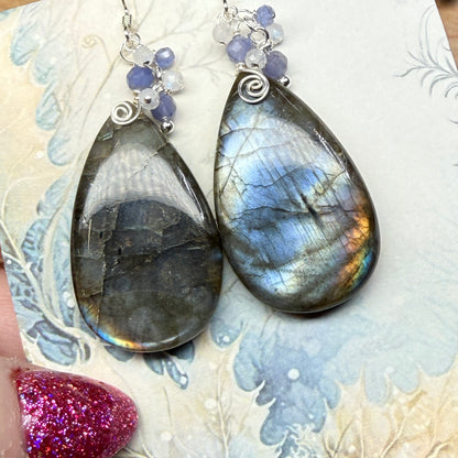 Custom silver labradorite earrings