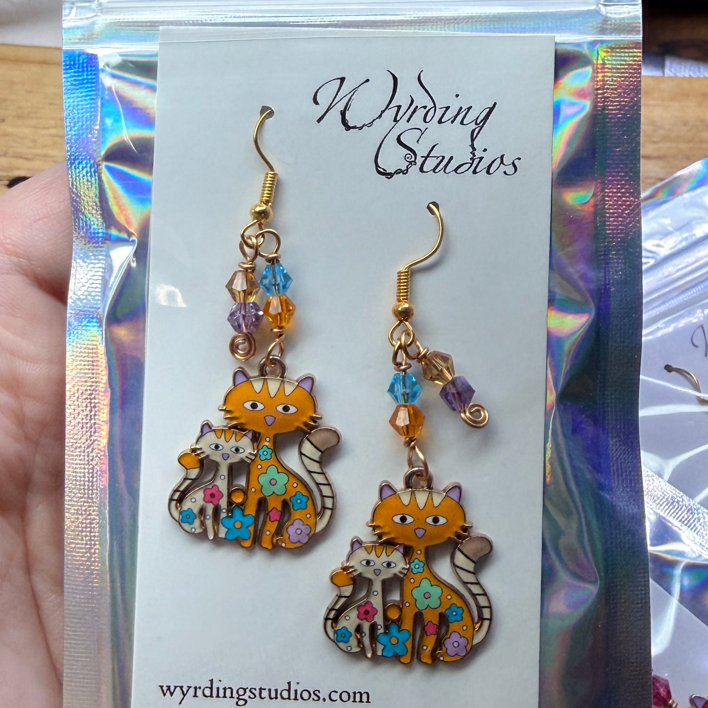 Magpie Rummage Sale - kitty earrings (yellow & ivory)