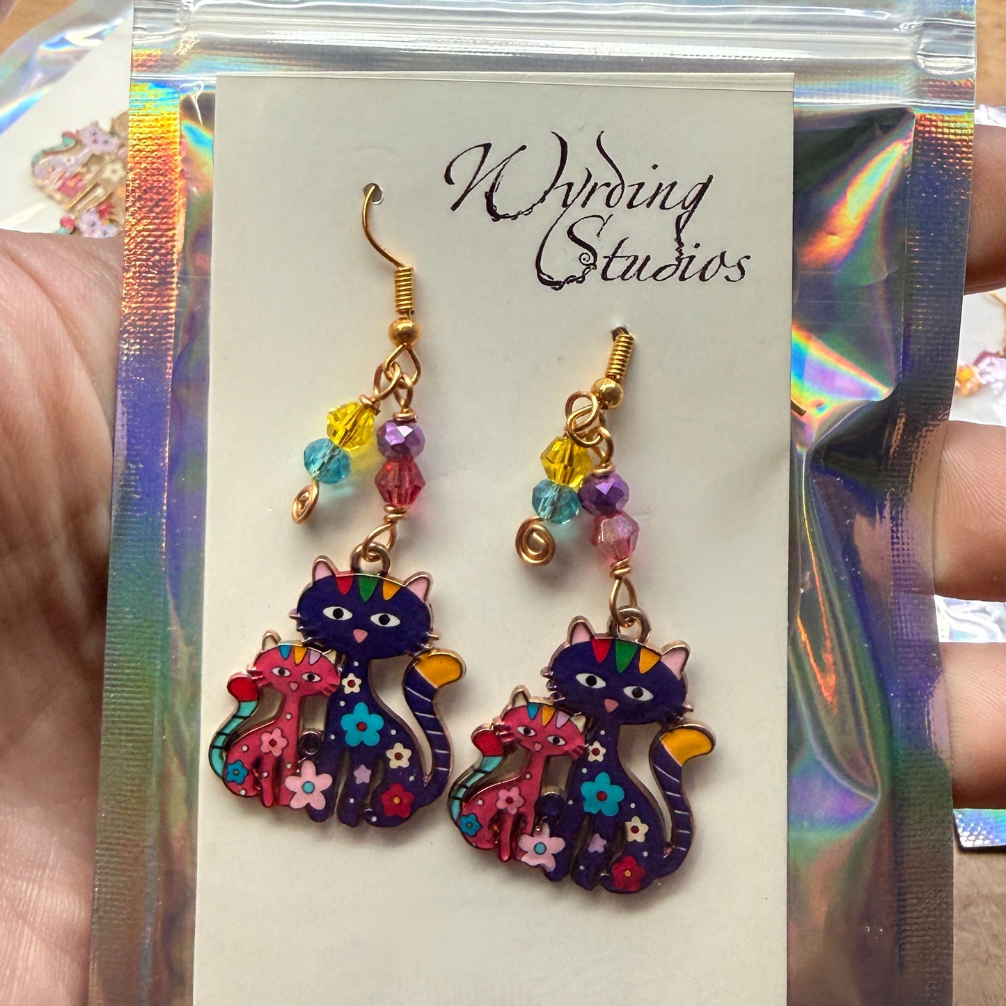 Magpie Rummage Sale - kitty earrings (purple & pink